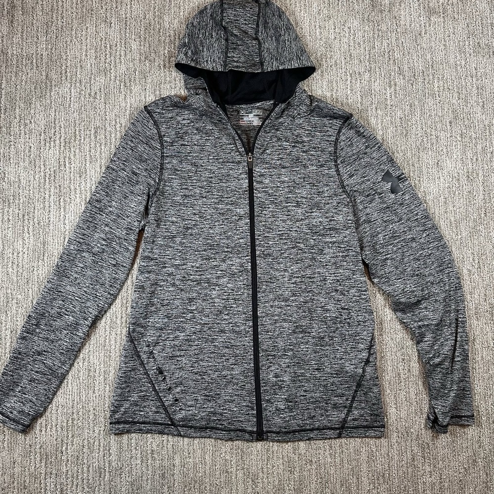 Under Armour Full Zip Hoodie Medium Heather Gray Heatgear Lightweight Jacket EUC